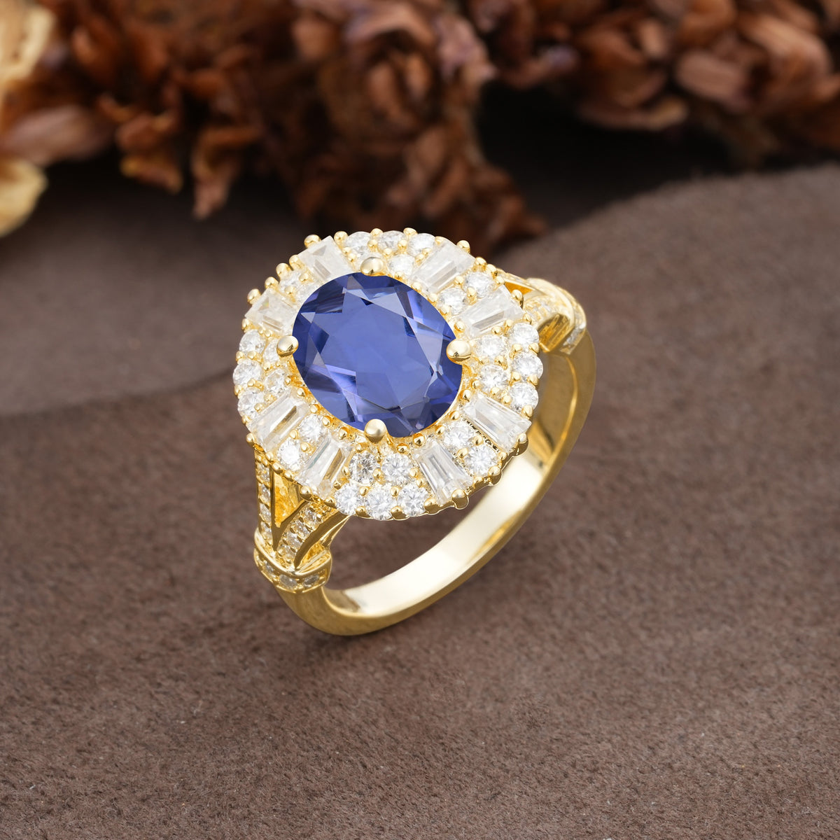 Luxurious Vintage-Style Pavé-Set Diamonds, 4-Prong Oval Cut Tanzanite Engagement Ring - Additional view