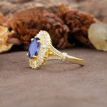 Luxurious Vintage-Style Pavé-Set Diamonds, 4-Prong Oval Cut Tanzanite Engagement Ring - Additional view