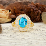 Luxurious Vintage-Style Pavé-Set Diamonds, 4-Prong Oval Cut Turquoise Engagement Ring - Additional view