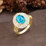 Luxurious Vintage-Style Pavé-Set Diamonds, 4-Prong Oval Cut Turquoise Engagement Ring - Additional view