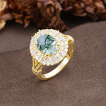 Luxurious Vintage-Style Pavé-Set Diamonds, 4-Prong Oval Cut Moss Agate Engagement Ring - Additional view