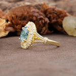 Luxurious Vintage-Style Pavé-Set Diamonds, 4-Prong Oval Cut Moss Agate Engagement Ring - Additional view