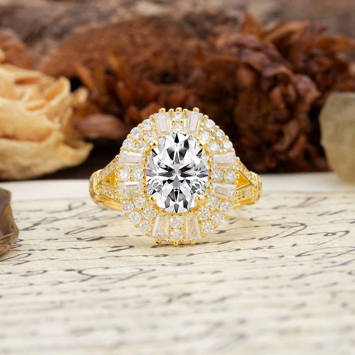 Luxurious Vintage-Style Pavé-Set Diamonds, 4-Prong Oval Cut Lab Diamond Engagement Ring - Additional view