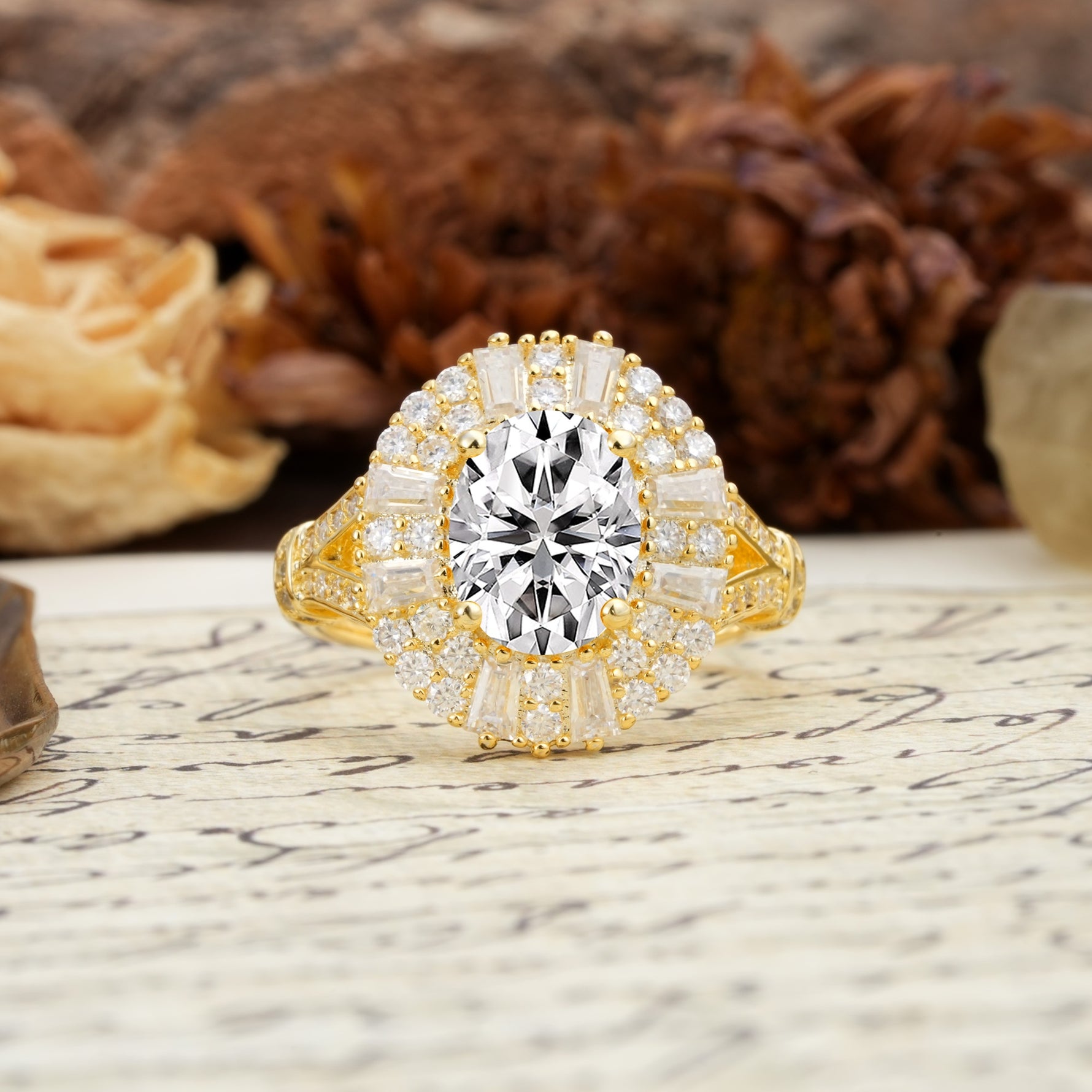 Luxurious Vintage-Style Pavé-Set Diamonds, 4-Prong Oval Cut Lab Diamond Engagement Ring - Additional view