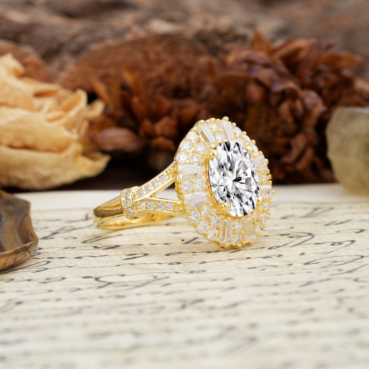 Luxurious Vintage-Style Pavé-Set Diamonds, 4-Prong Oval Cut Lab Diamond Engagement Ring - Additional view