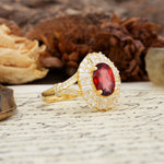 Luxurious Vintage-Style Pavé-Set Diamonds, 4-Prong Oval Cut Garnet Engagement Ring - Additional view