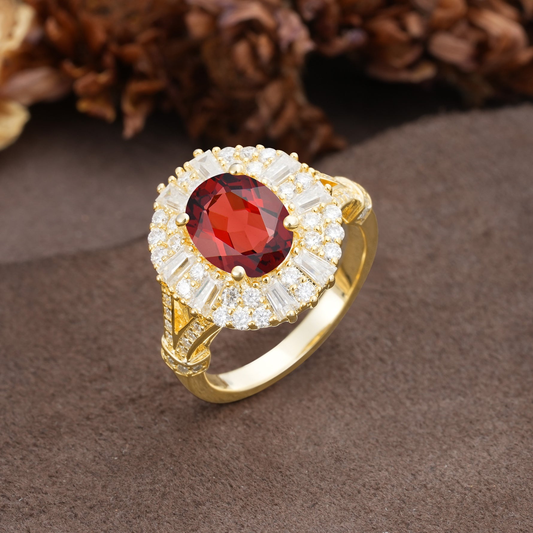 Luxurious Vintage-Style Pavé-Set Diamonds, 4-Prong Oval Cut Garnet Engagement Ring - Additional view