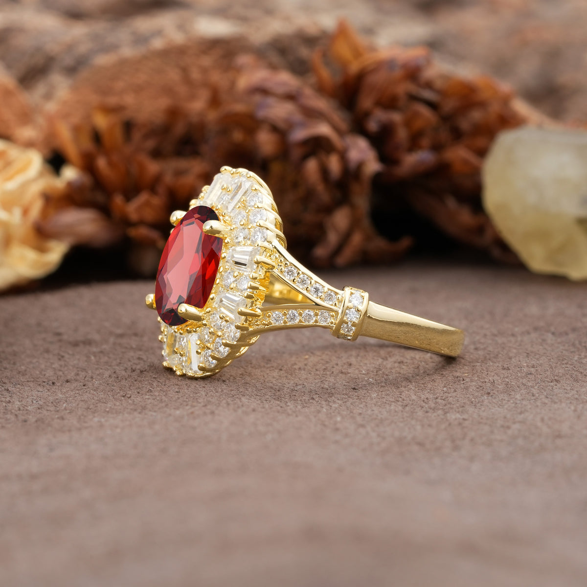Luxurious Vintage-Style Pavé-Set Diamonds, 4-Prong Oval Cut Garnet Engagement Ring - Additional view