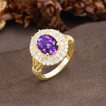 Luxurious Vintage-Style Pavé-Set Diamonds, 4-Prong Oval Cut Amethyst Engagement Ring - Additional view