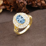 Luxurious Vintage-Style Pavé-Set Diamonds, 4-Prong Oval Cut Aquamarine Engagement Ring - Additional view
