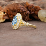 Luxurious Vintage-Style Pavé-Set Diamonds, 4-Prong Oval Cut Aquamarine Engagement Ring - Additional view