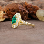 Luxurious Vintage-Style Pavé-Set Diamonds, 4-Prong Oval Cut Emerald Engagement Ring - Additional view
