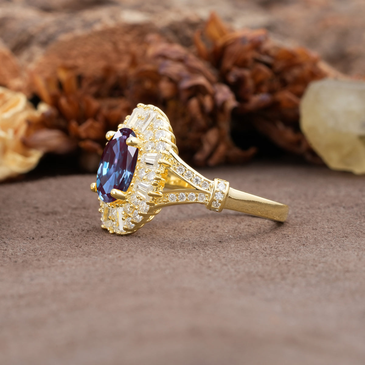 Luxurious Vintage-Style Pavé-Set Diamonds, 4-Prong Oval Cut Alexandrite Engagement Ring - Additional view