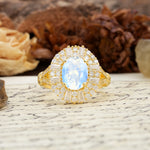 Luxurious Vintage-Style Pavé-Set Diamonds, 4-Prong Oval Cut Moonstone Engagement Ring - Additional view