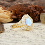 Luxurious Vintage-Style Pavé-Set Diamonds, 4-Prong Oval Cut Moonstone Engagement Ring - Additional view