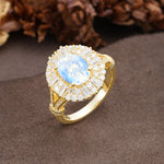 Luxurious Vintage-Style Pavé-Set Diamonds, 4-Prong Oval Cut Moonstone Engagement Ring - Additional view