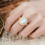 Luxurious Vintage-Style Pavé-Set Diamonds, 4-Prong Oval Cut Moonstone Engagement Ring - Additional view