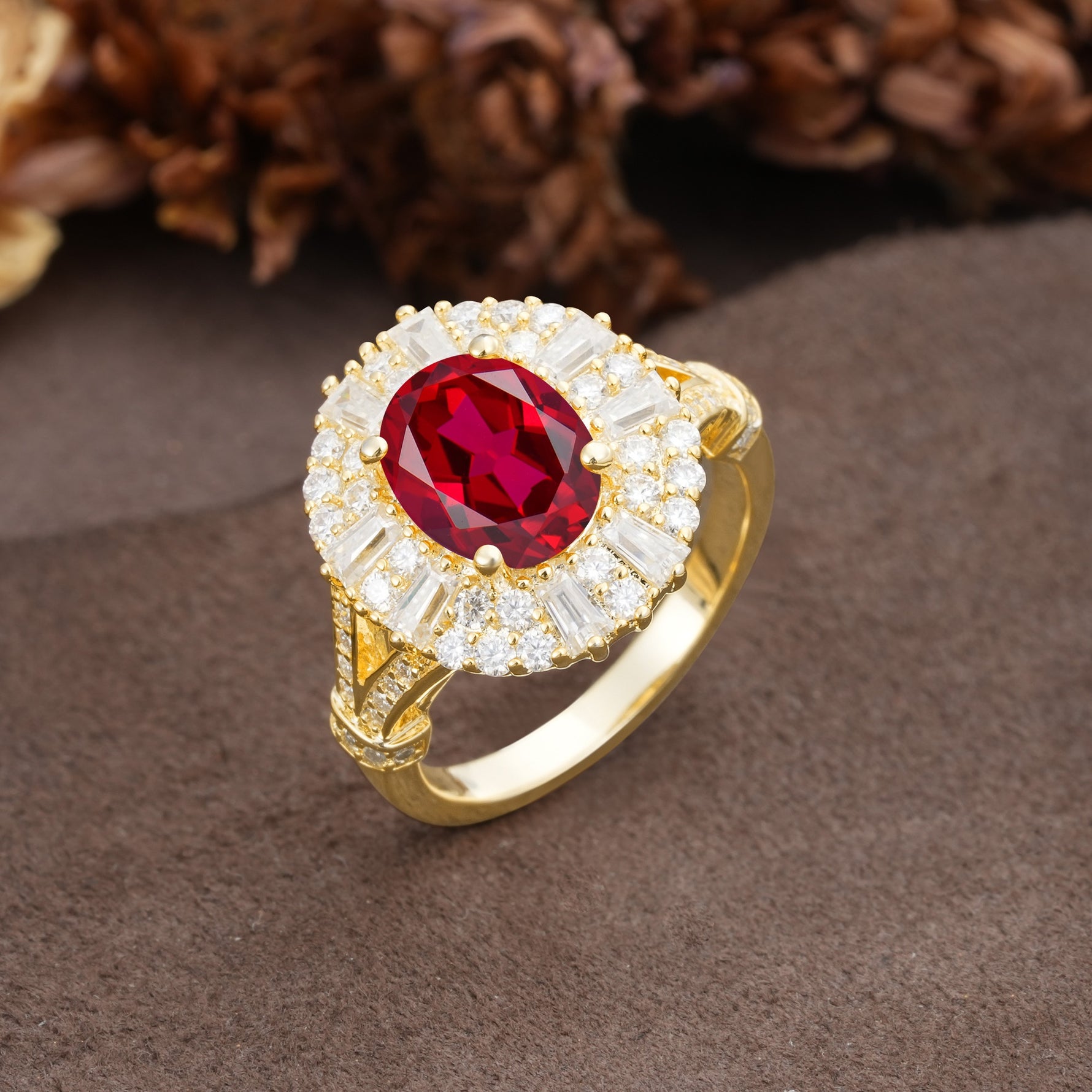 Luxurious Vintage-Style Pavé-Set Diamonds, 4-Prong Oval Cut Ruby Engagement Ring - Additional view