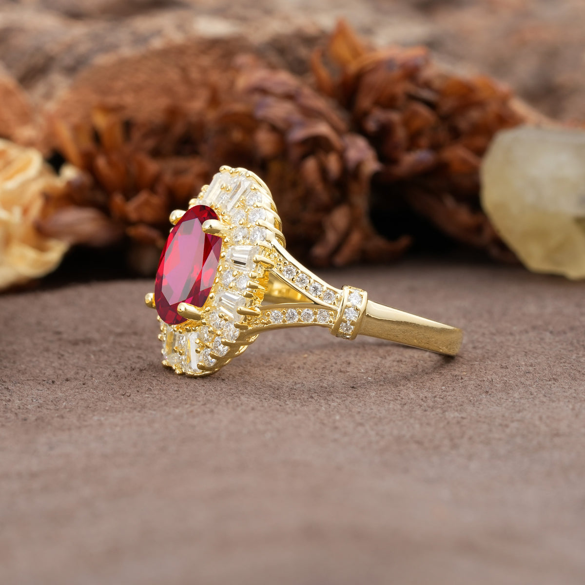 Luxurious Vintage-Style Pavé-Set Diamonds, 4-Prong Oval Cut Ruby Engagement Ring - Additional view