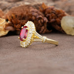 Luxurious Vintage-Style Pavé-Set Diamonds, 4-Prong Oval Cut Ruby Engagement Ring - Additional view