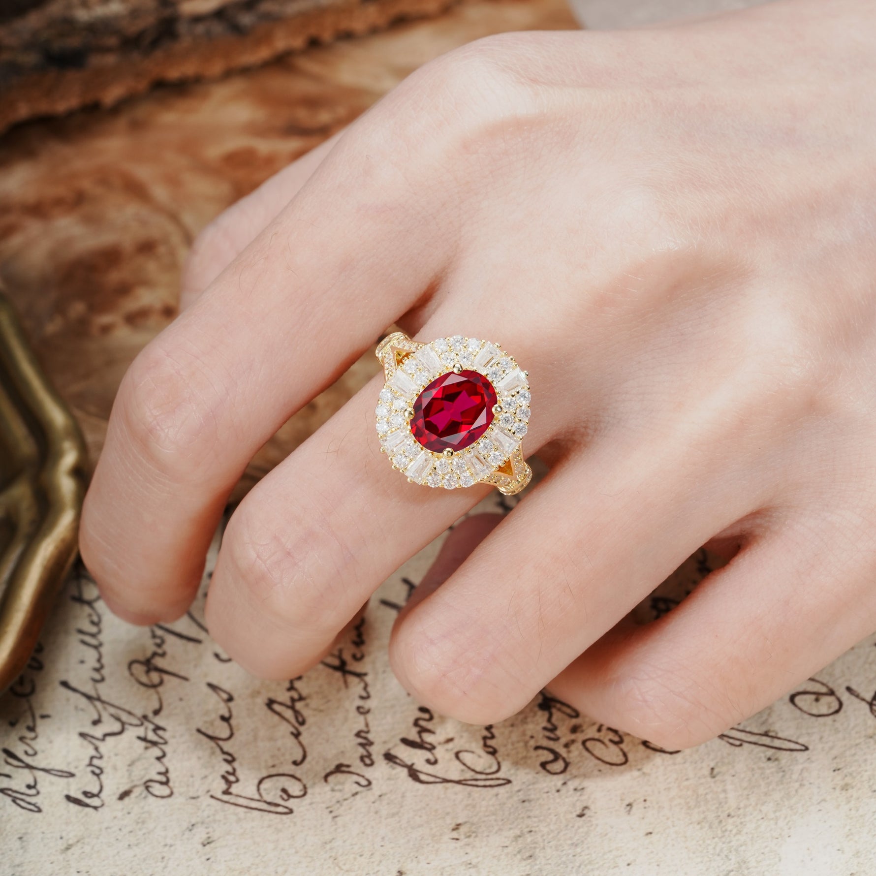 Luxurious Vintage-Style Pavé-Set Diamonds, 4-Prong Oval Cut Ruby Engagement Ring - Additional view