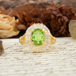 Luxurious Vintage-Style Pavé-Set Diamonds, 4-Prong Oval Cut Peridot Engagement Ring - Additional view