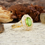 Luxurious Vintage-Style Pavé-Set Diamonds, 4-Prong Oval Cut Peridot Engagement Ring - Additional view