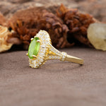 Luxurious Vintage-Style Pavé-Set Diamonds, 4-Prong Oval Cut Peridot Engagement Ring - Additional view