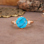 Unique and Minimalist 6-Prong Round Cut Turquoise Three Stones Engagement Ring - Additional view