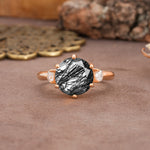 Unique and Minimalist 6-Prong Round Cut Black Rutilated Quartz Three Stones Engagement Ring - Additional view
