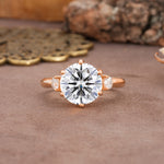 Unique and Minimalist 6-Prong Round Cut Lab Diamond Three Stones Engagement Ring - Additional view