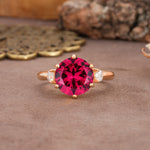 Unique and Minimalist 6-Prong Round Cut Ruby Three Stones Engagement Ring - Additional view