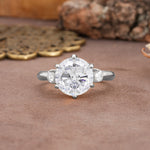 Unique and Minimalist 6-Prong Round Cut Moissanite Three Stones Engagement Ring - Additional view