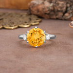Unique and Minimalist 6-Prong Round Cut Citrine Three Stones Engagement Ring - Additional view