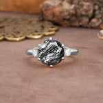 Unique and Minimalist 6-Prong Round Cut Black Rutilated Quartz Three Stones Engagement Ring - Additional view