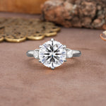 Unique and Minimalist 6-Prong Round Cut Lab Diamond Three Stones Engagement Ring - Additional view