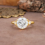Unique and Minimalist 6-Prong Round Cut Moissanite Three Stones Engagement Ring - Additional view