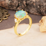 Unique and Minimalist 6-Prong Round Cut Fire Opal Three Stones Engagement Ring - Additional view