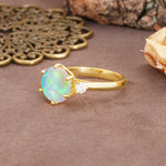 Unique and Minimalist 6-Prong Round Cut Fire Opal Three Stones Engagement Ring - Additional view