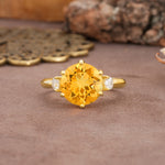 Unique and Minimalist 6-Prong Round Cut Citrine Three Stones Engagement Ring - Additional view