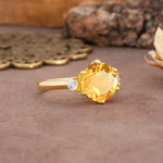 Unique and Minimalist 6-Prong Round Cut Citrine Three Stones Engagement Ring - Additional view