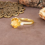 Unique and Minimalist 6-Prong Round Cut Citrine Three Stones Engagement Ring - Additional view