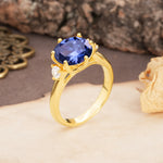 Unique and Minimalist 6-Prong Round Cut Tanzanite Three Stones Engagement Ring - Additional view