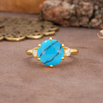 Unique and Minimalist 6-Prong Round Cut Turquoise Three Stones Engagement Ring - Additional view