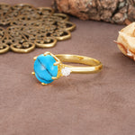 Unique and Minimalist 6-Prong Round Cut Turquoise Three Stones Engagement Ring - Additional view