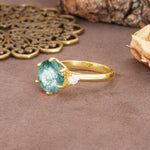 Unique and Minimalist 6-Prong Round Cut Moss Agate Three Stones Engagement Ring - Additional view