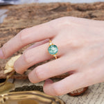 Unique and Minimalist 6-Prong Round Cut Moss Agate Three Stones Engagement Ring - Additional view