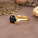 Unique and Minimalist 6-Prong Round Cut Black Onyx Three Stones Engagement Ring - Additional view