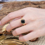 Unique and Minimalist 6-Prong Round Cut Black Onyx Three Stones Engagement Ring - Additional view