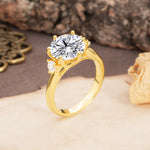 Unique and Minimalist 6-Prong Round Cut Lab Diamond Three Stones Engagement Ring - Additional view